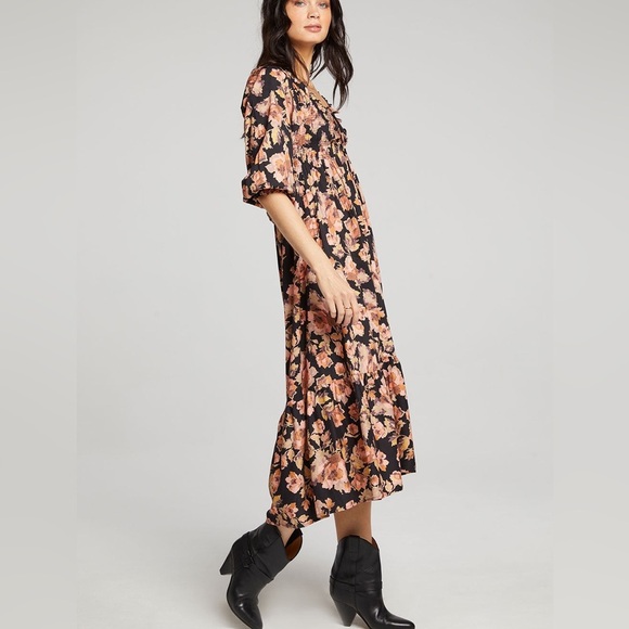 NWT Saltwater Lux Black Pink Vye Midi Floral dress Sz S - Picture 2 of 12